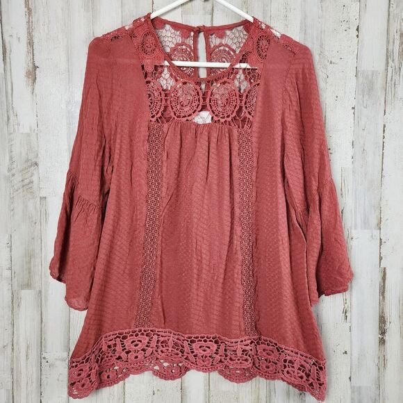 Knox Rose Lace Bell Sleeve Tunic Top Rustic Size Medium - Picture 1 of 9